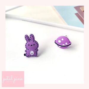 Matte Metal Bunny and Planet Asymmetric Studs
